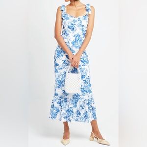 O.p.t. Toile De Jouy Dress, Blue and White Toile, size XS